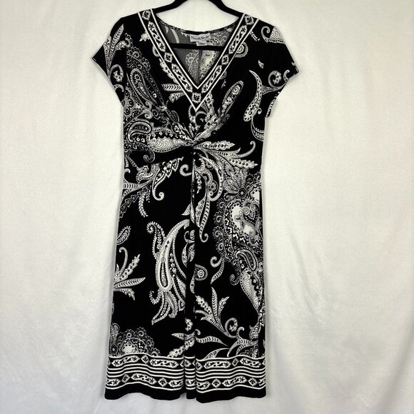 NorthStyle Dress Women’s Petite‎ Small Black White Paisley Stretch V-Neck - Picture 1 of 13